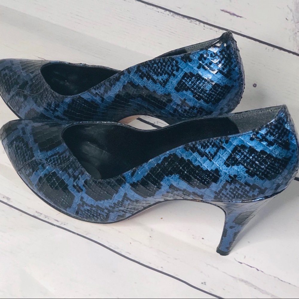 Adam Burke - Leather Snakeskin Blue & Black Heels